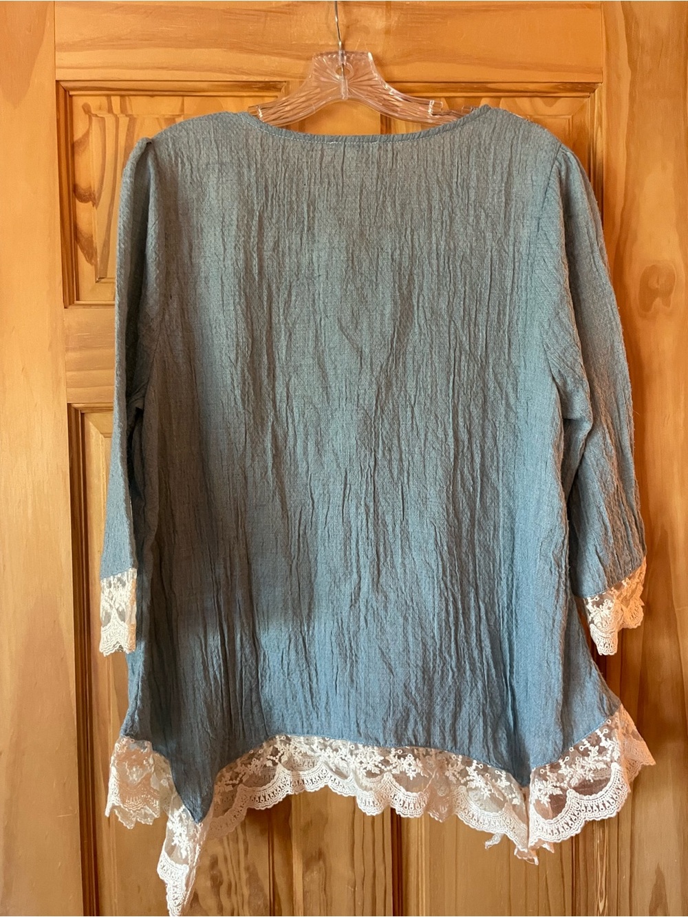Kori Blue Floral-Yoke Lace-Trim Tunic - Picture 3 of 5
